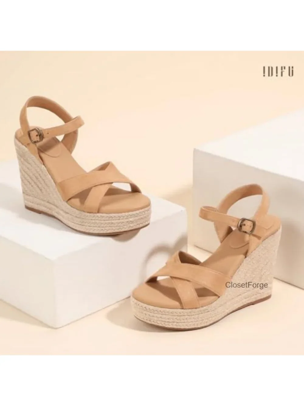 IDIFU Espadrille Platform Wedge Sandals Strappy Ankle Buckle High Heel